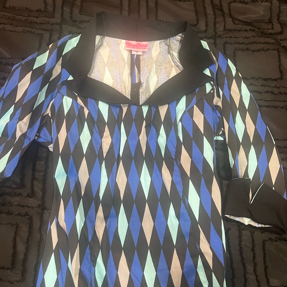 Pinup Couture Black and Blue Harlequin Top